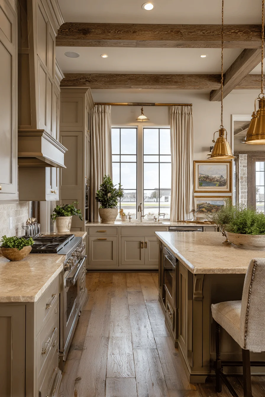 kitchen island lighting showcasing house decor with ranch kitchen decor and sage green accents