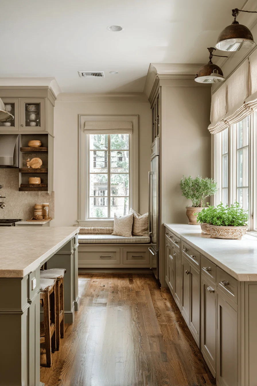 kitchen makeover showcasing furniture design with ranch kitchen layout and limestone countertops