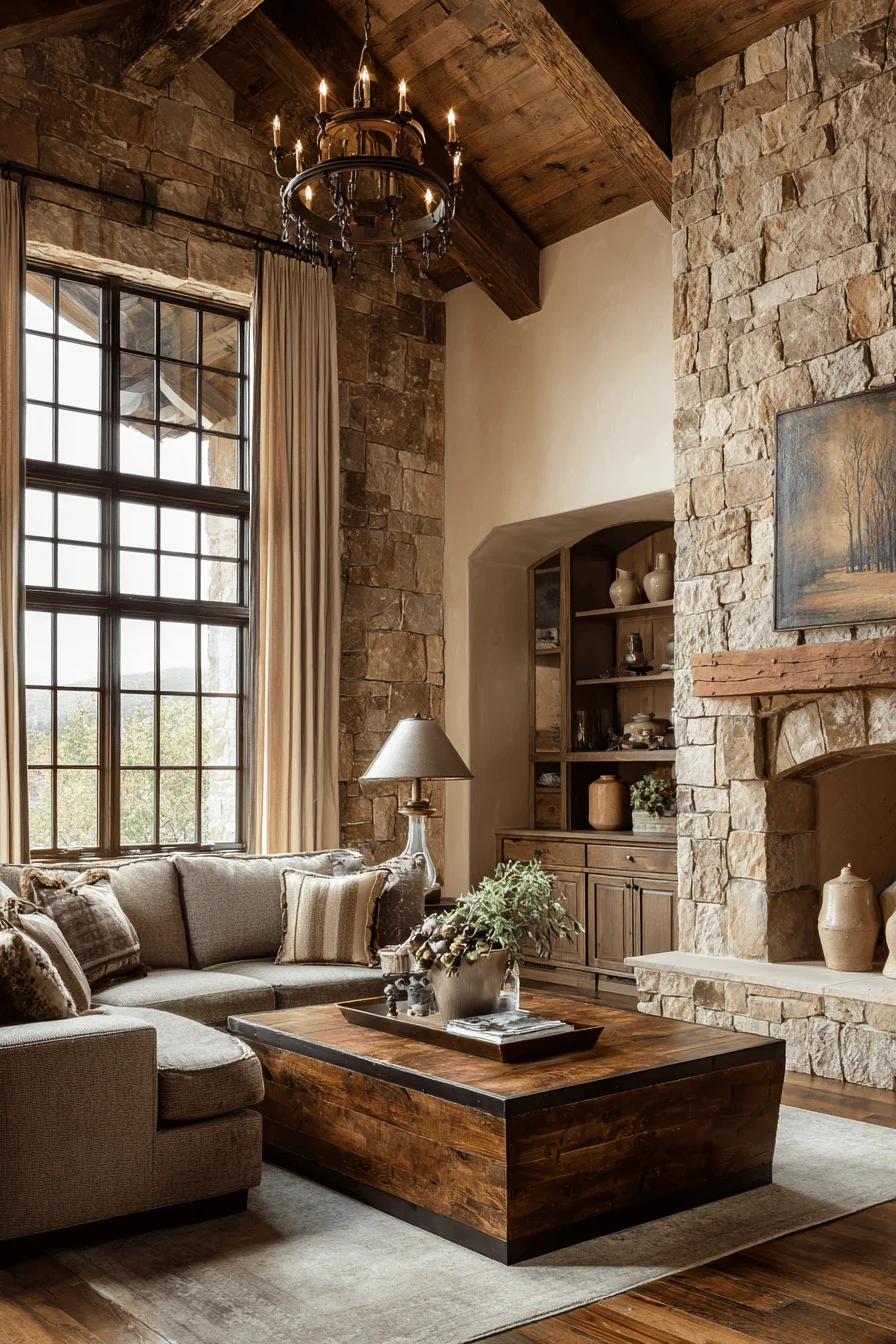 minimalist living room with cozy house design showing mountain modern living room reclaimed timber beams antique brass chandelier