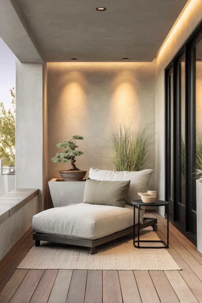 modern exterior japandi balcony featuring balcony design ideas with small balcony decor and bamboo privacy screen