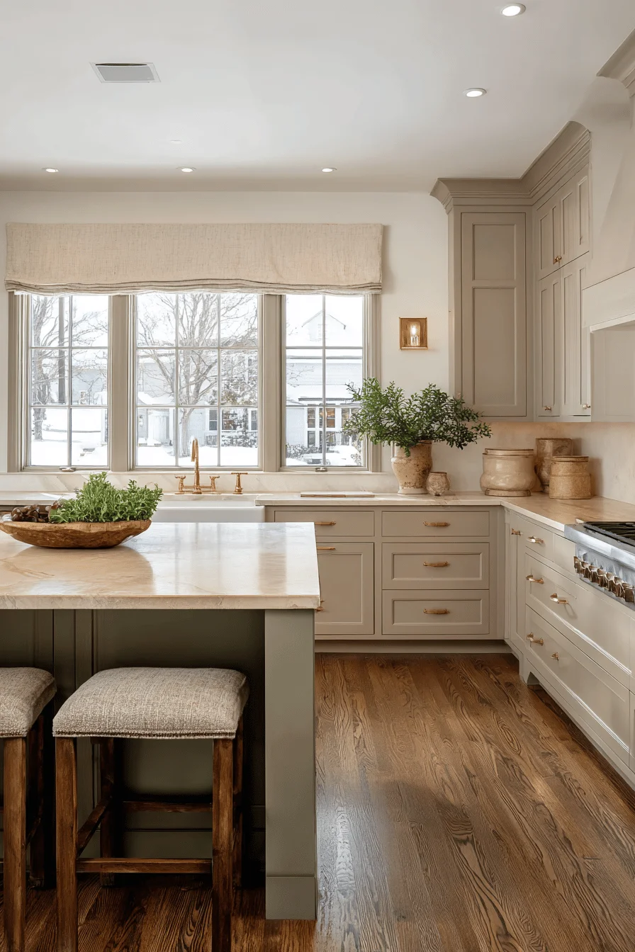 modern kitchen design showcasing interior design elements with kitchen cabinets and oak flooring