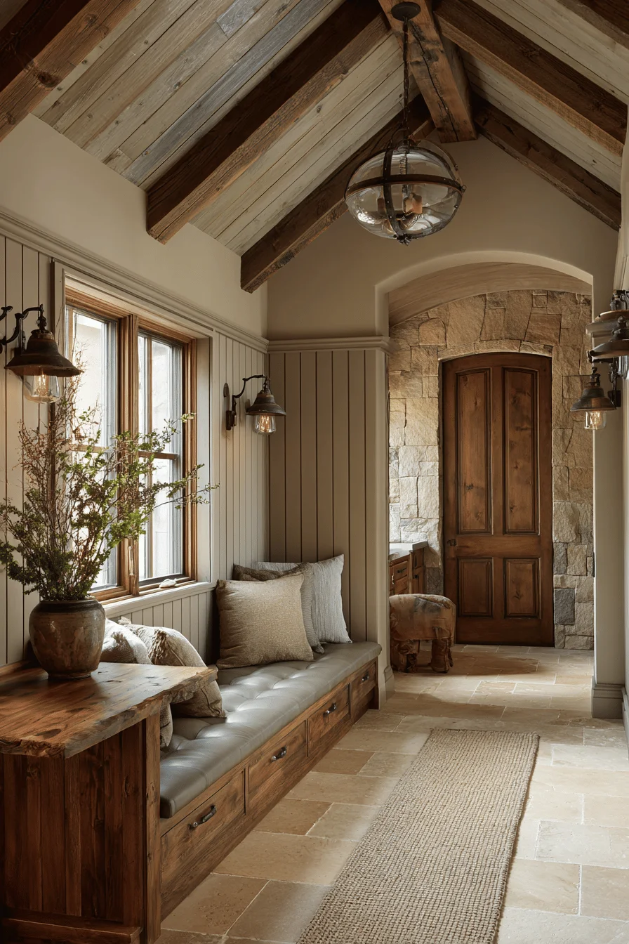 mountain hallway decorating with home decor featuring oak console table and hallway wall decor elements