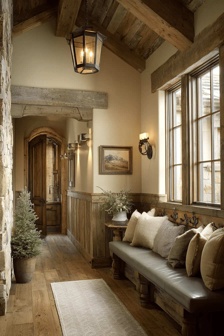 mountain hallway decorating with house interior featuring solid oak flooring and narrow hallway decorating