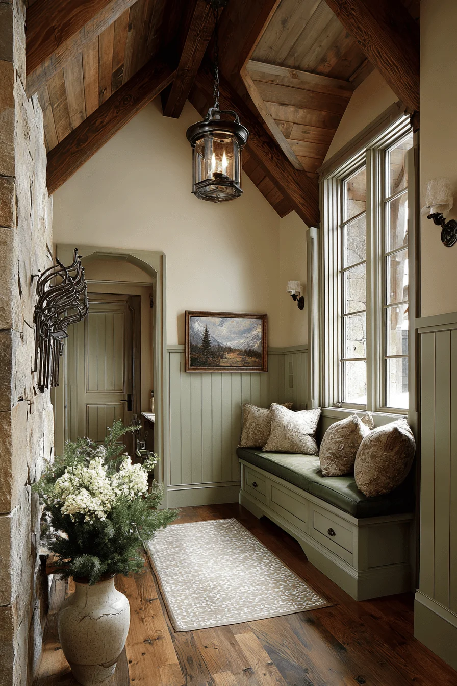 mountain hallway ideas with dream house featuring knotty pine wainscoting and narrow hallway decorating elements