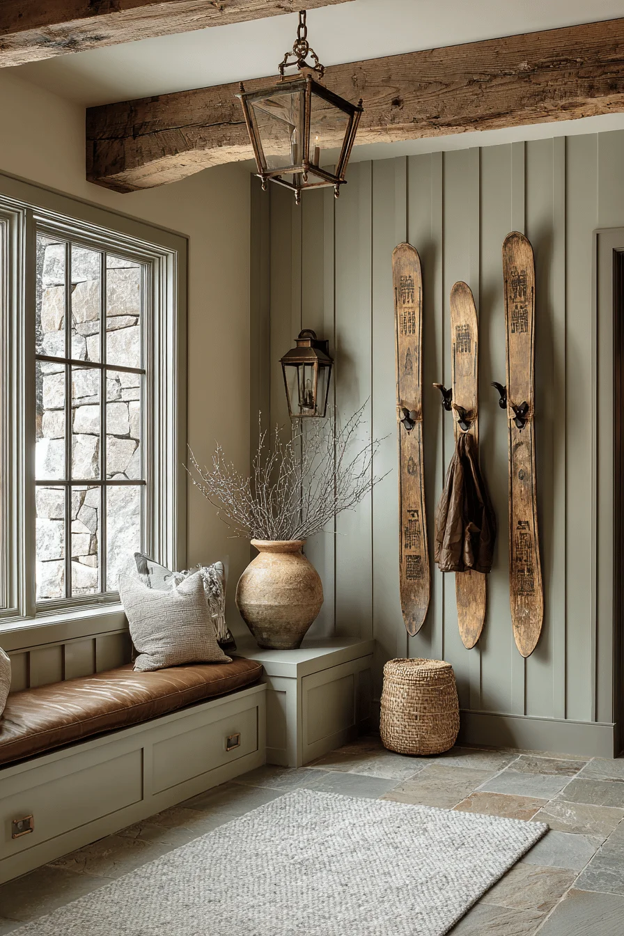 mountain hallway ideas with dream house featuring vintage snowshoe collection and hallway elements