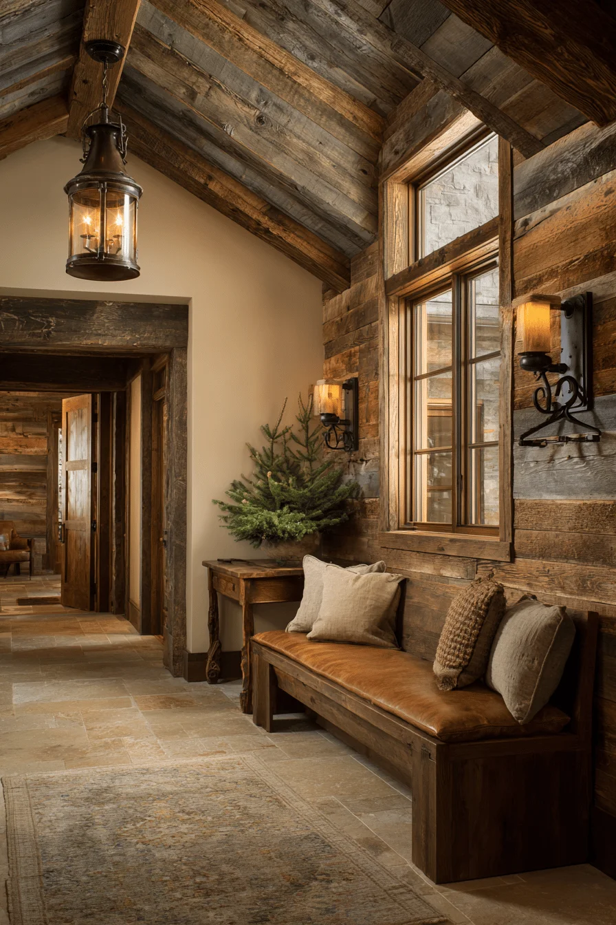 mountain hallway inspiration with cozy house design featuring stair paneling and hallway ideas
