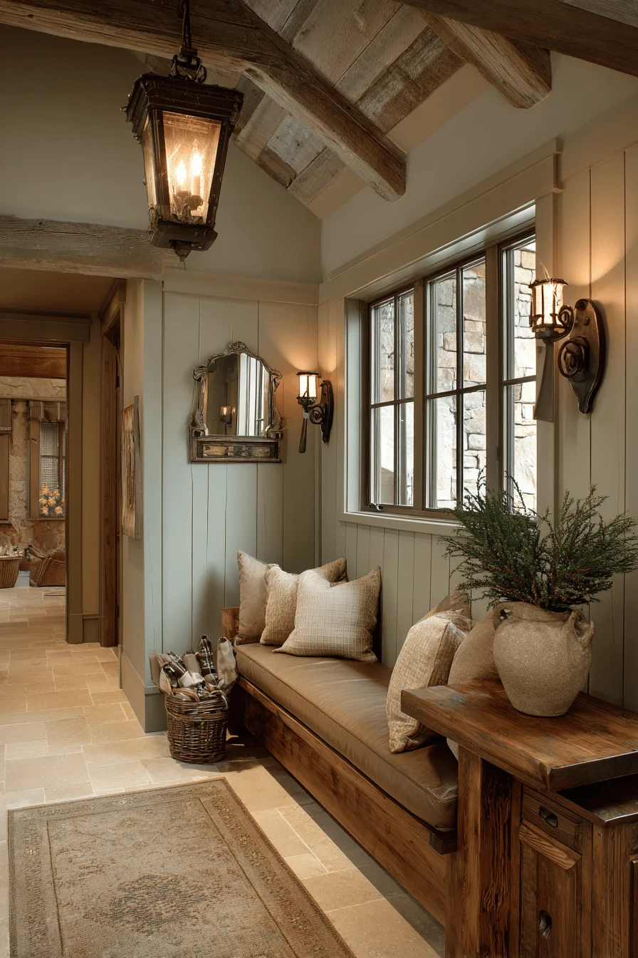 mountain hallway wall decor with room decor featuring knotty pine wainscoting and small hallway ideas