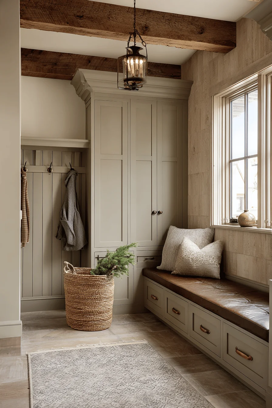 mountain narrow entryway with interior design featuring knotty pine wainscoting and hallway design elements