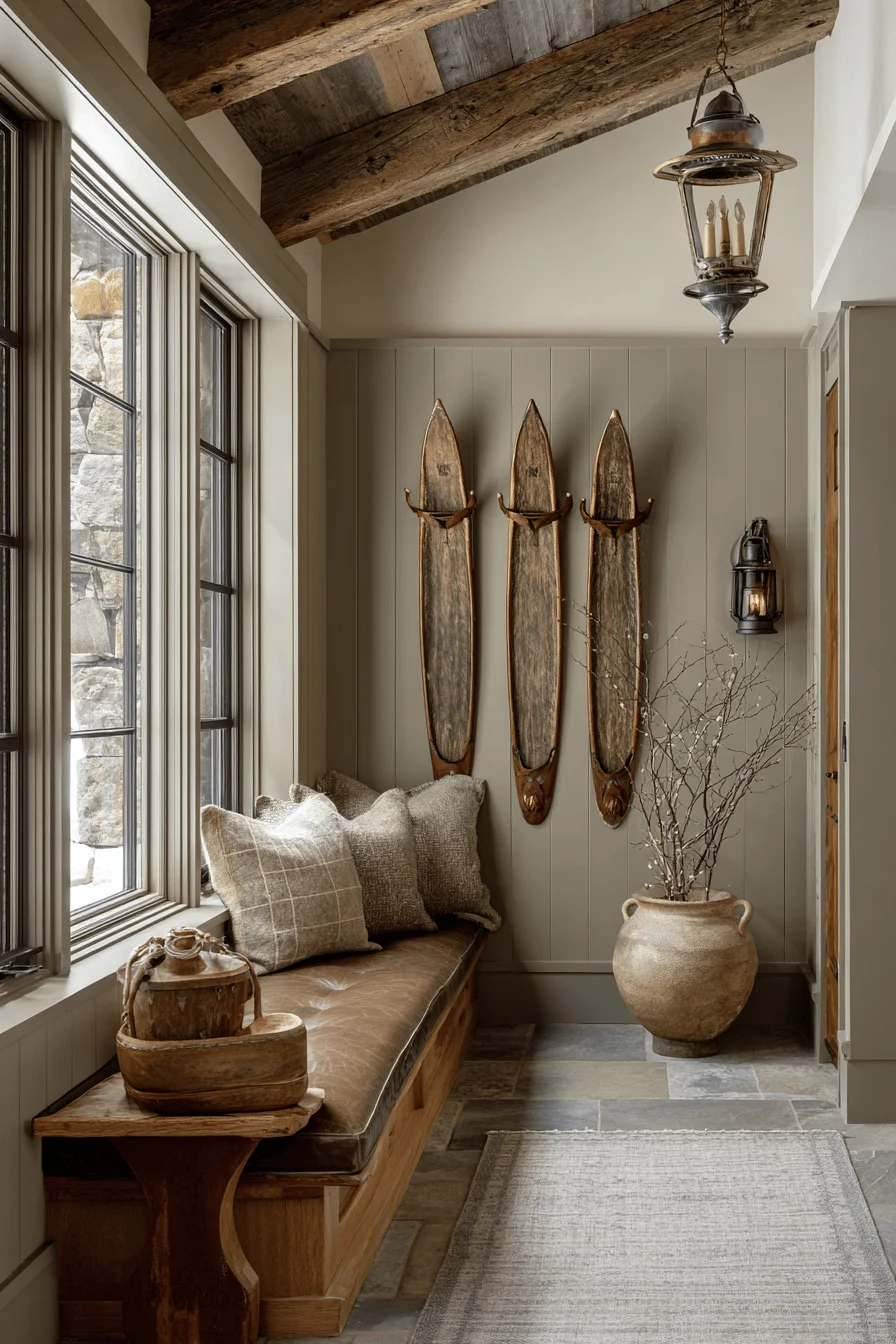 mountain narrow hallway decorating with modern house featuring limestone flooring and hallway elements