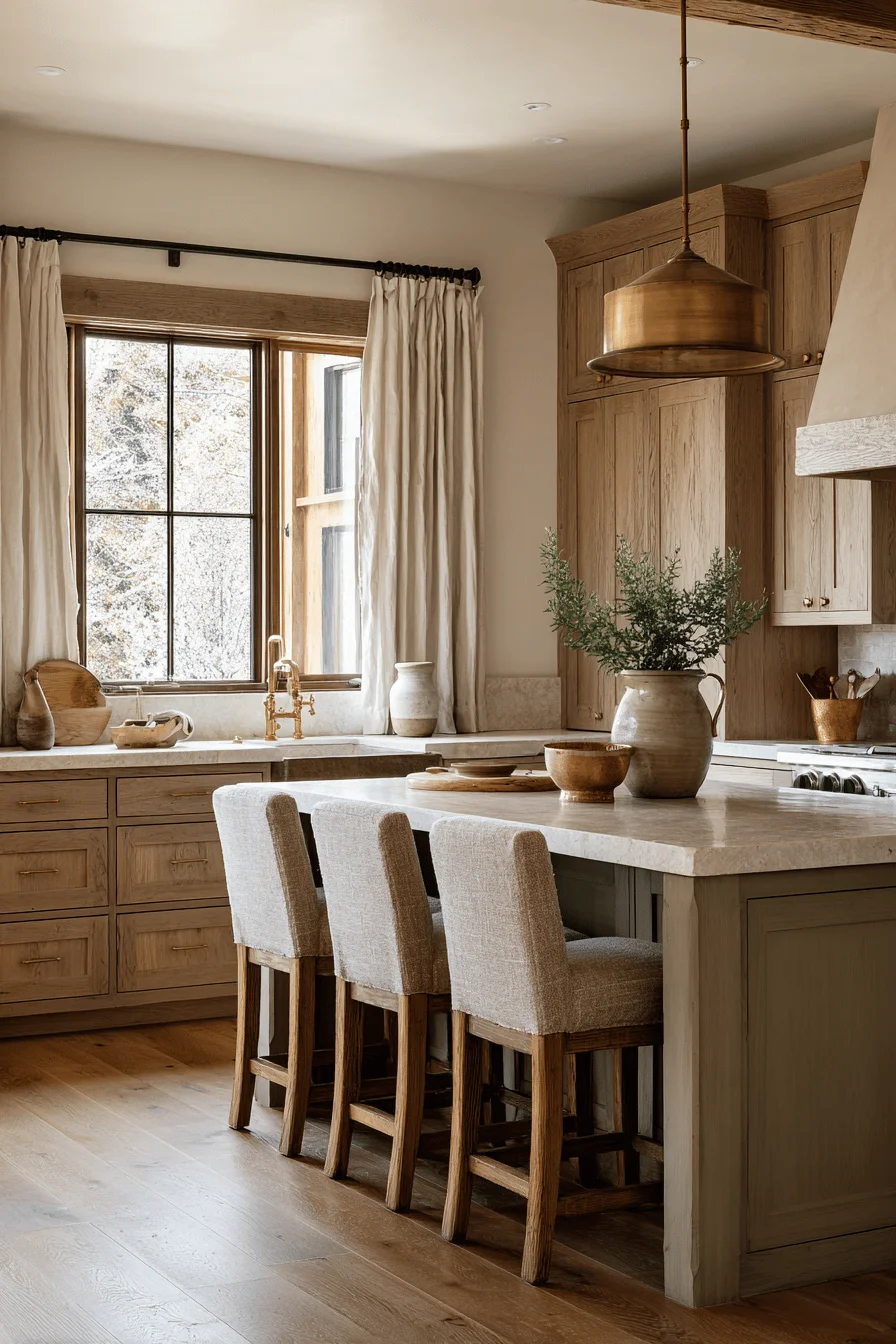 open plan kitchen featuring home interior design with ranch modern kitchen and oak hardwood flooring