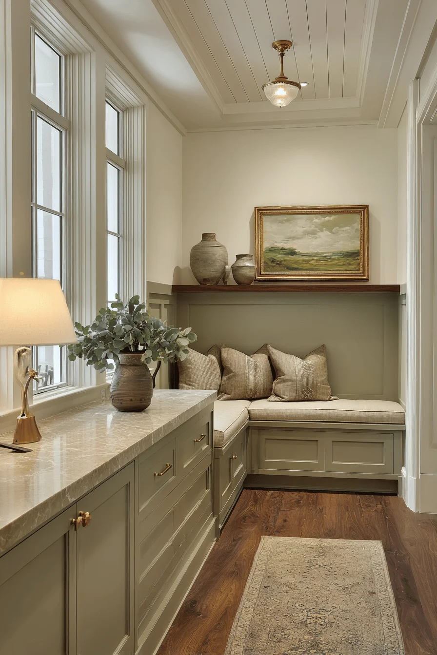ranch bungalow hallway ideas with interior design featuring hallway designs premium walnut console cream linen panels clerestory windows