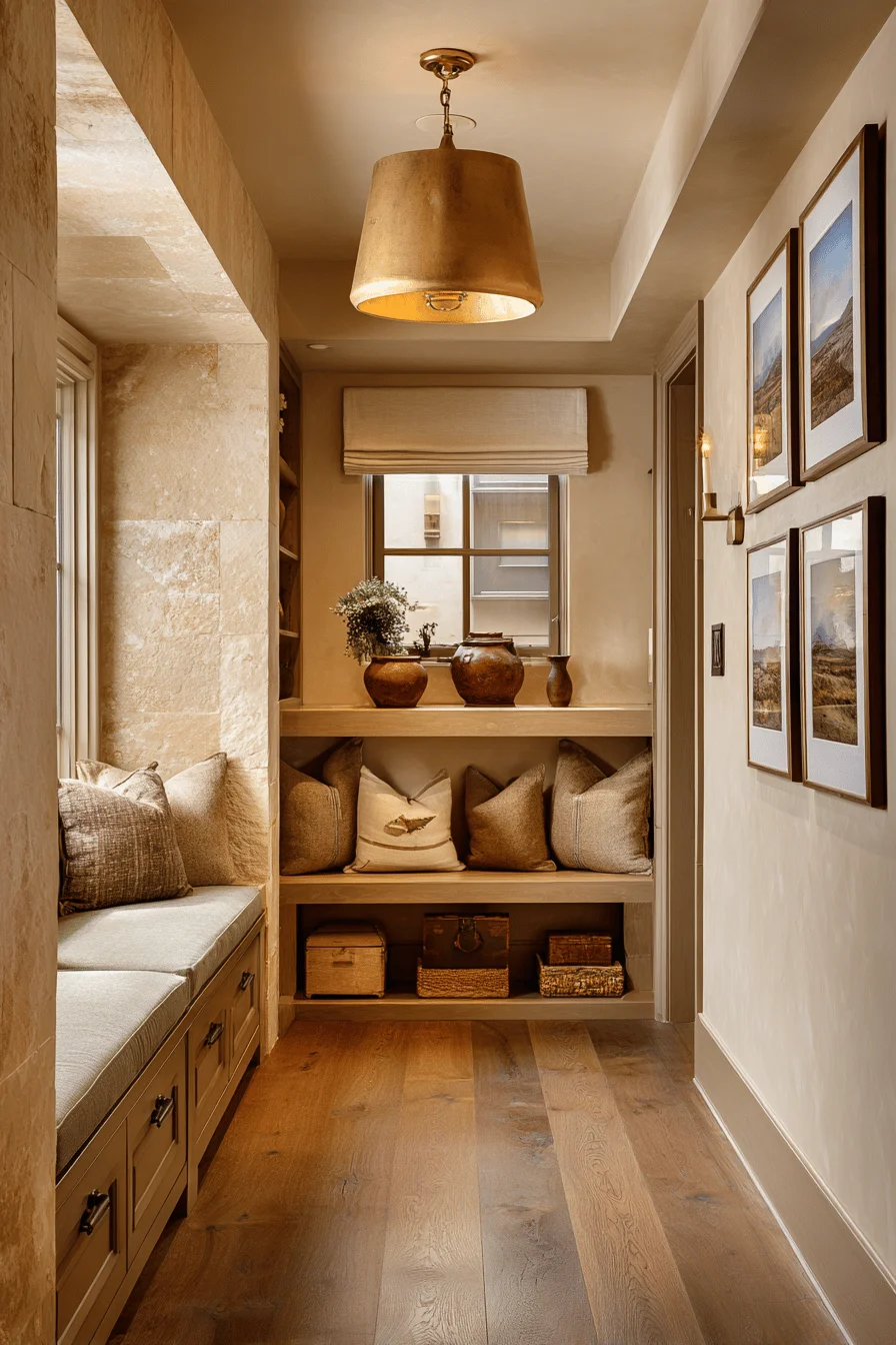 ranch hallway small hallway ideas with home decor featuring hallway ideas built in storage warm ambient lighting
