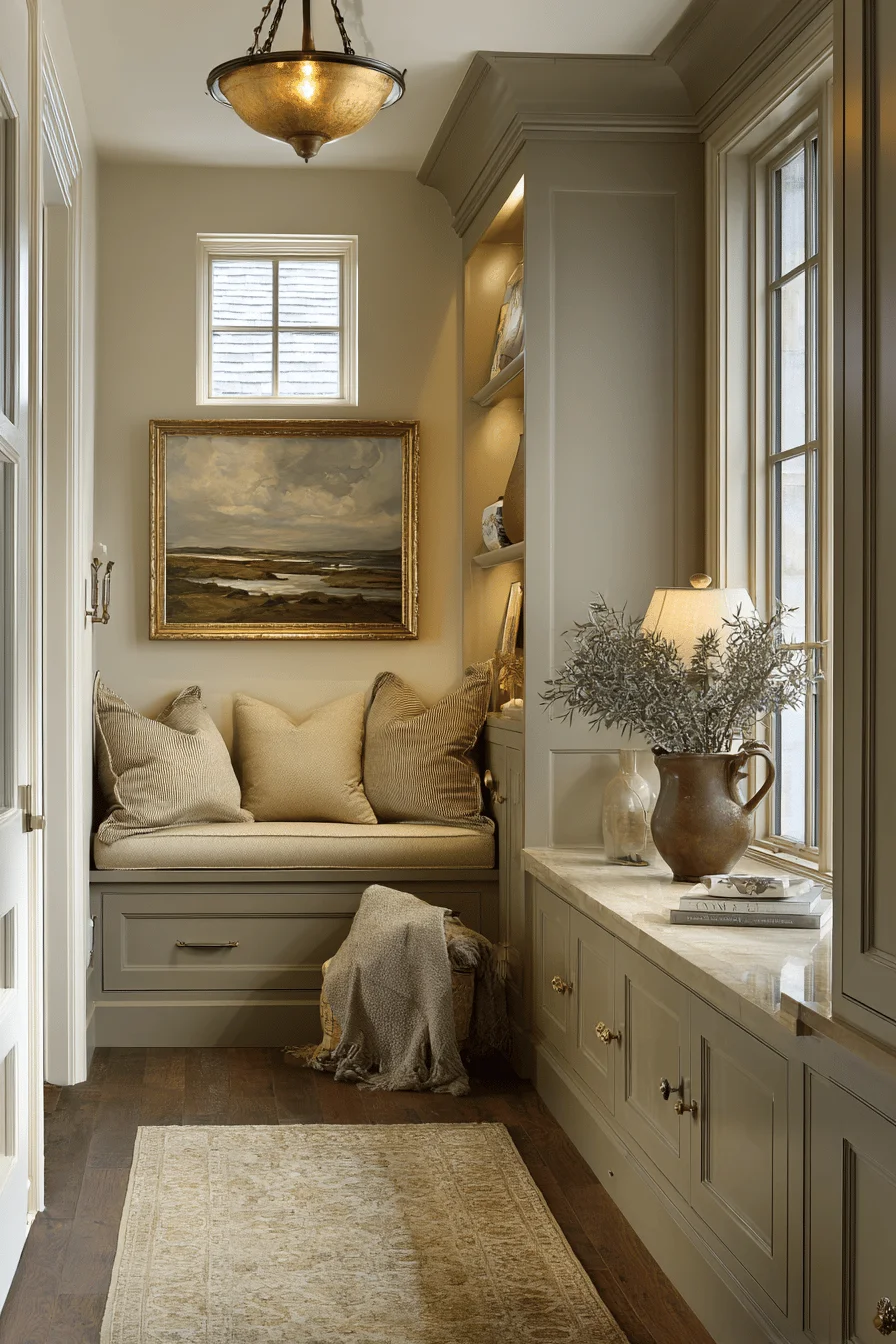 ranch narrow entryway with home interior design featuring hallway designs floating shelves vintage pottery warm brass sconces