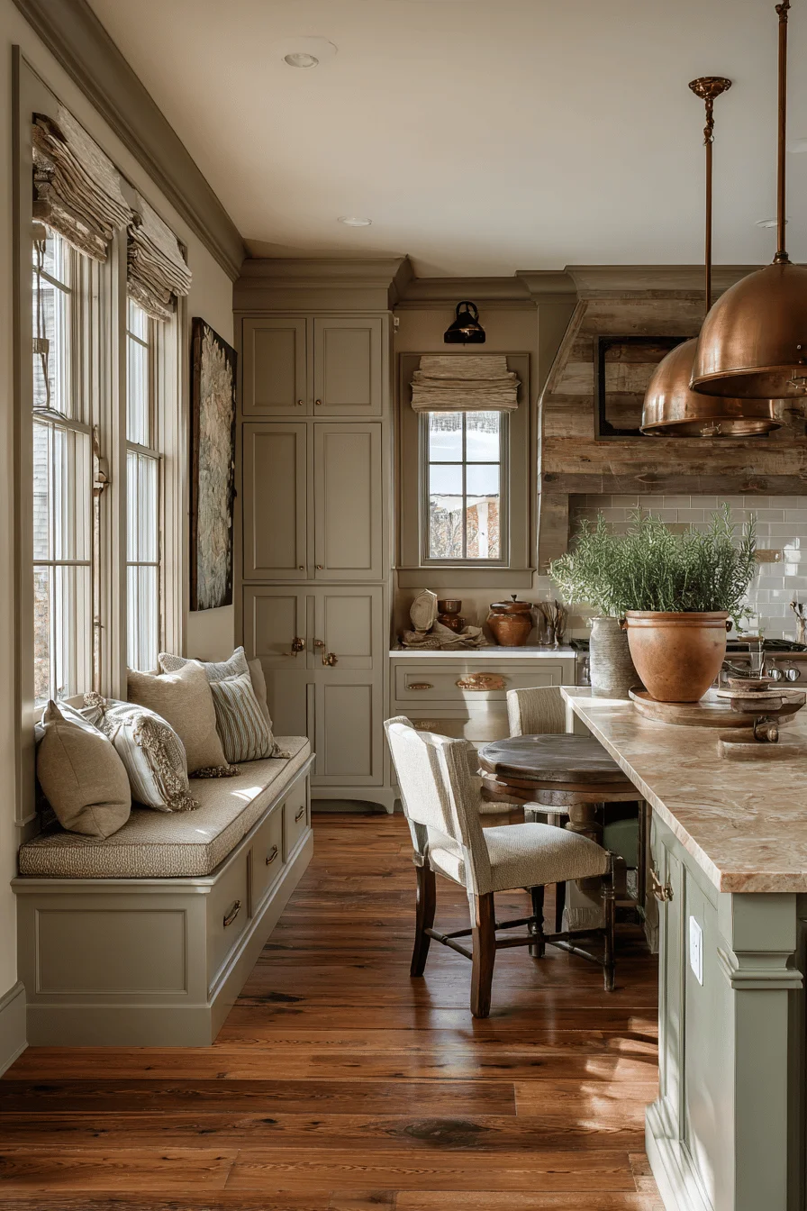 ranch small modern kitchen with home decor featuring kitchen cabinet design and warm taupe cabinetry