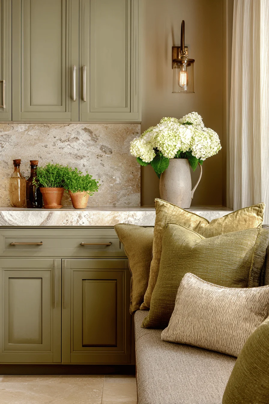 refined room color ideas interior design showcasing earthy color with warm taupe walls sage green wall color