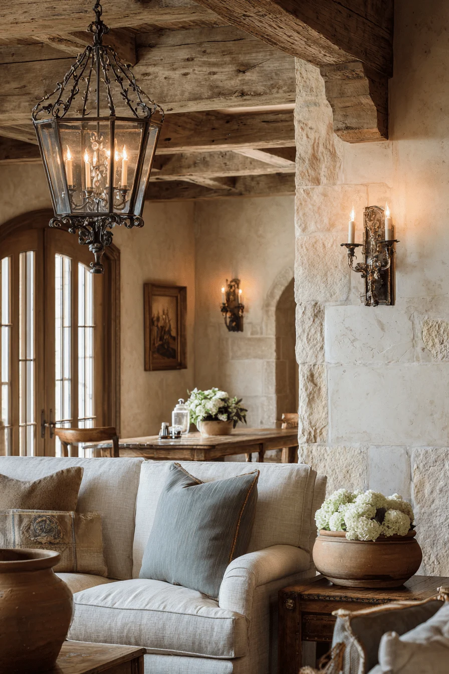 room decor featuring home interior design french country outdoor lighting with antique brass wall sconces sage green accents