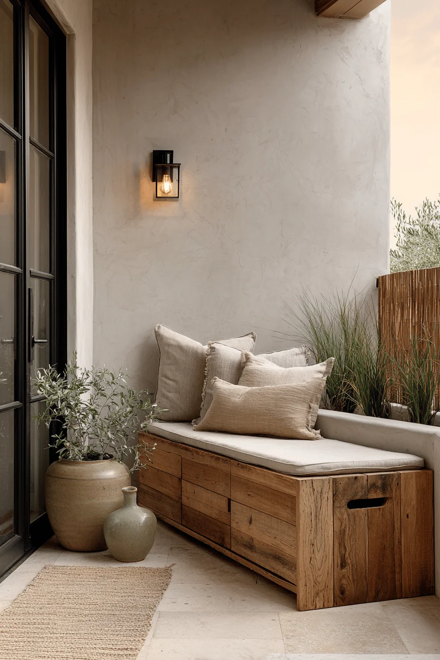 room decor japandi balcony showcasing balcony decor ideas with tiny balcony featuring natural elements and storage