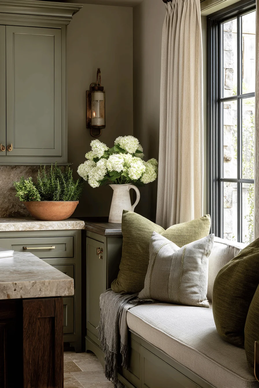 timeless natural color palette house inspo with earthy color featuring warm taupe walls rich brown furniture