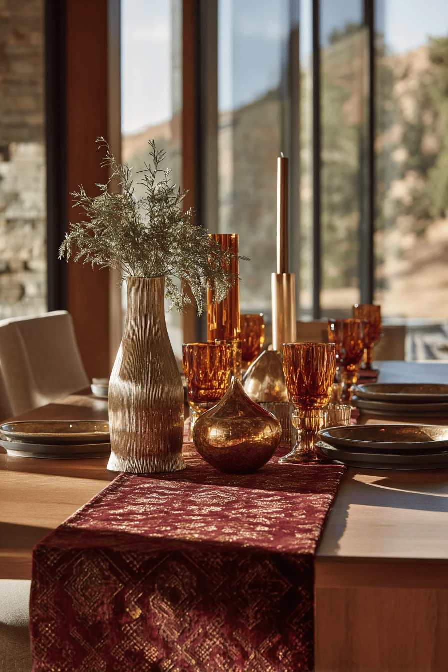 fall balcony decor apartment inspiration with light oak dining table bronze candlestick and dramatic window shadows