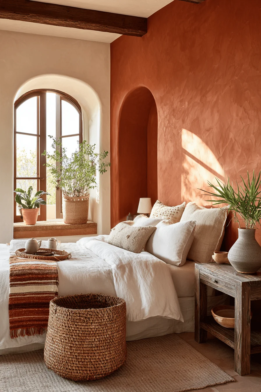 mexican bedroom inspiration showcasing arched window golden hour lighting authentic baja style decor