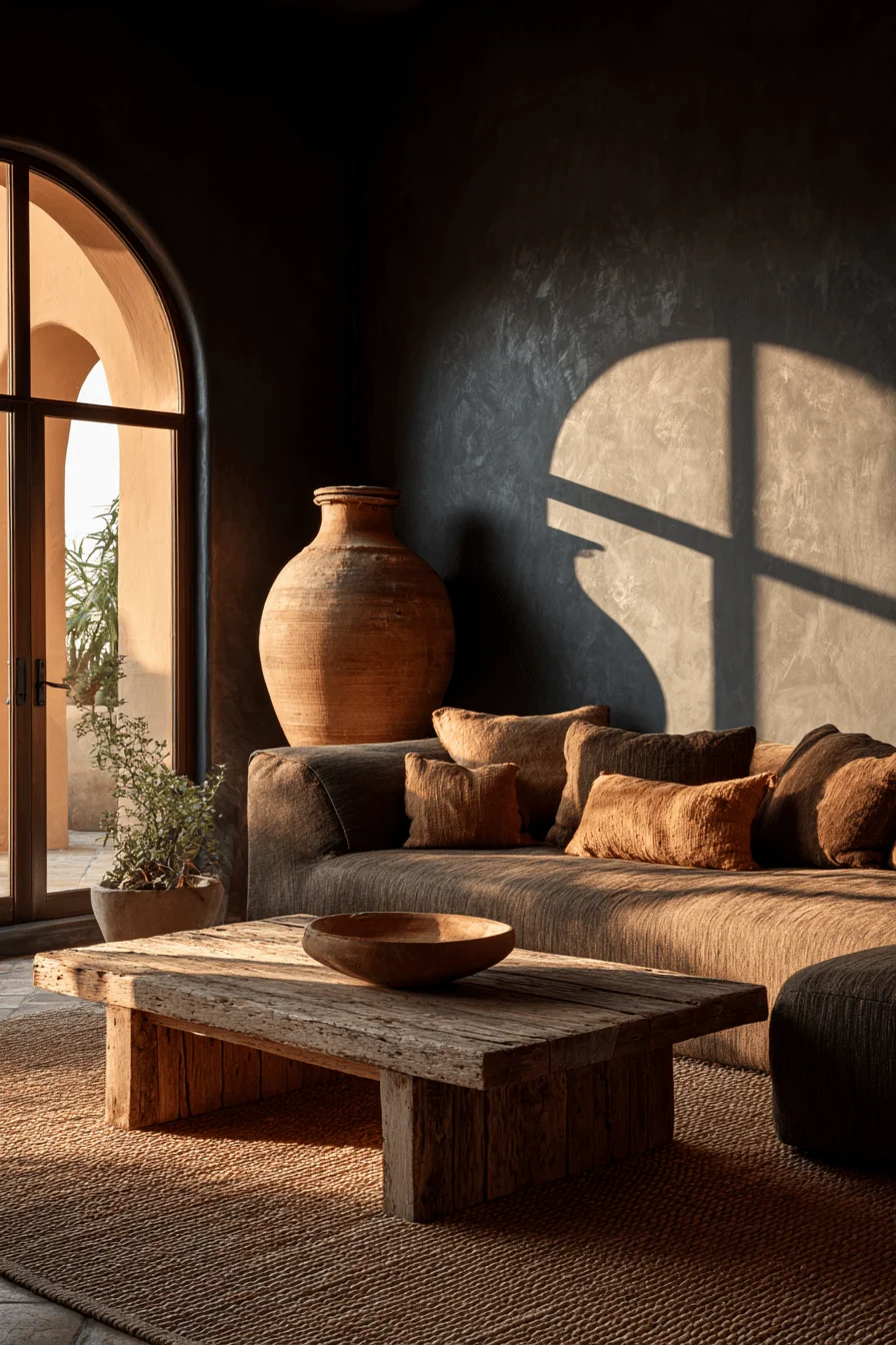 mexican interior design living room designs with terracotta tones and reclaimed wood coffee table