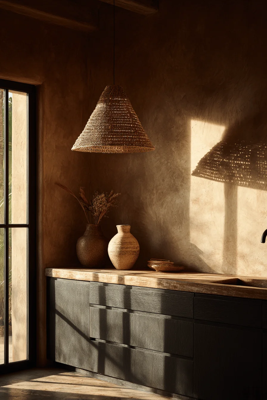 mexican kitchen decor modern aesthetics displaying warm clay finish walls and sleek matte cabinetry