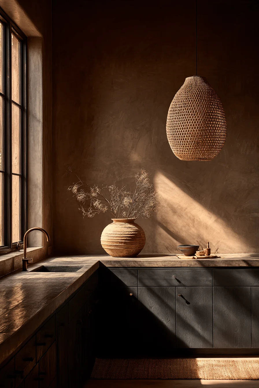 mexican kitchen decor modern designs showing terracotta walls with contemporary dark cabinets and ceramics