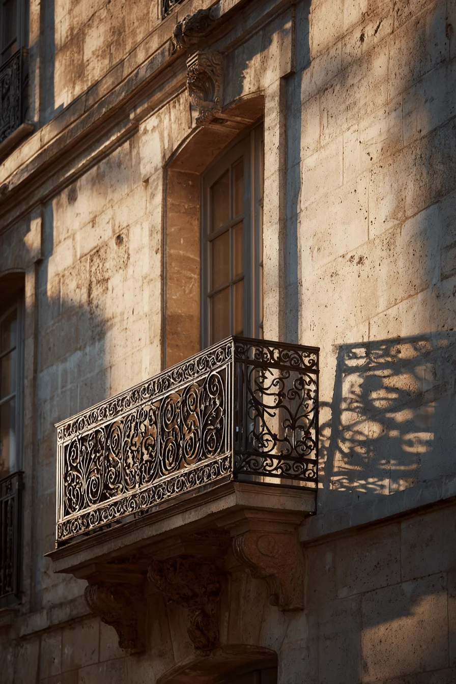 parisian exterior home aesthetics displaying authentic french provincial weathered stone wall and iron balcony details