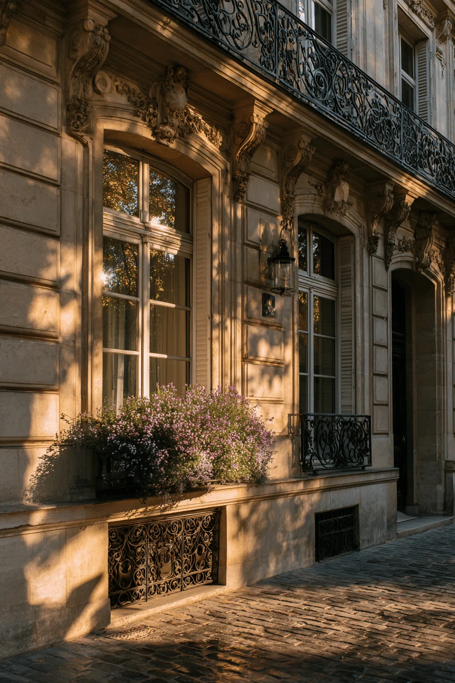 parisian home exterior aesthetics displaying classic french architecture with ornate balcony and window boxes