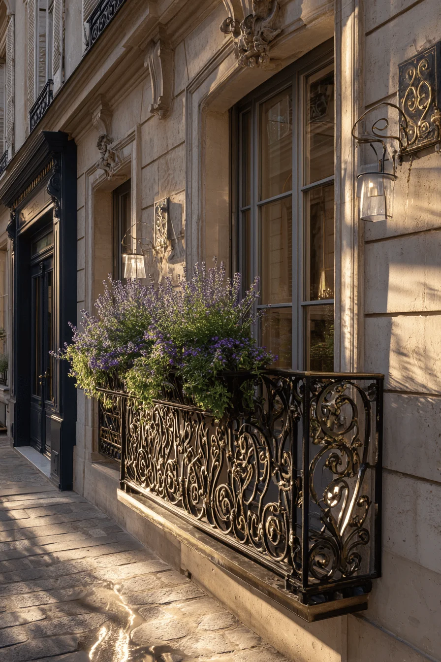 parisian home exterior designs showing traditional french balcony with decorative wrought iron scrollwork