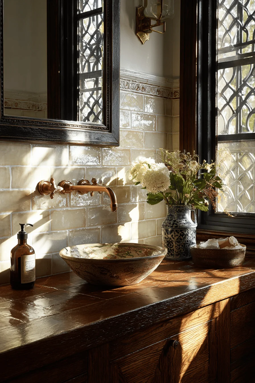ranch house bathroom aesthetics displaying spanish ranch style warm textures vintage fixtures