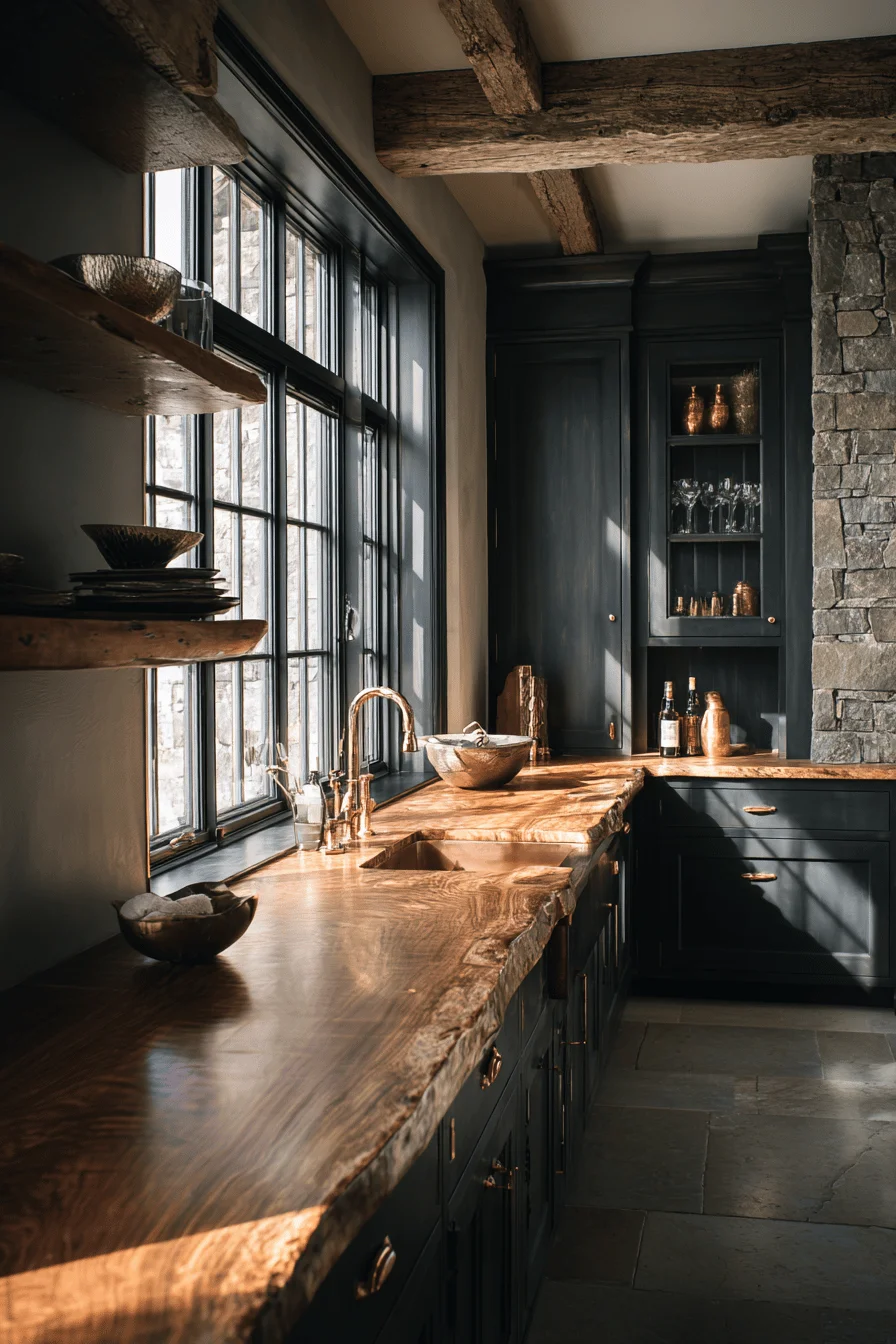 rustic mountain kitchen aesthetics displaying handcrafted details copper fixtures and natural stone elements