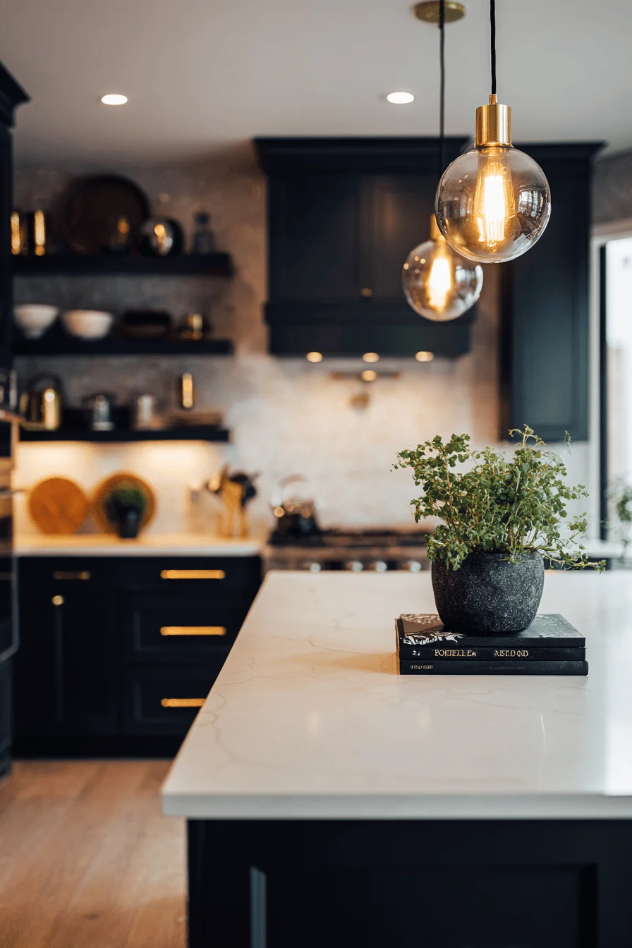 black kitchen cabinets white countertops designs showing sleek cabinetry with bright quartz surfaces and organized storage