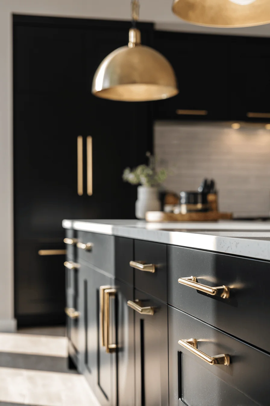 black stained kitchen cabinet inspiration displaying rich dark finish contrasting bright white marble countertop surfaces