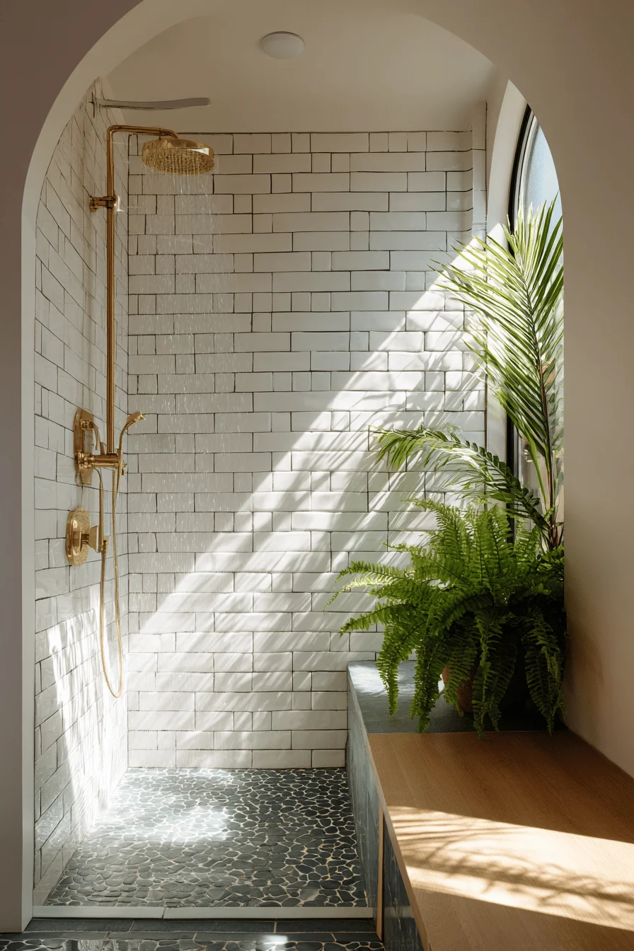 bungalow bathroom aesthetics displaying charcoal grout lines contrasting with crisp white subway tile walls