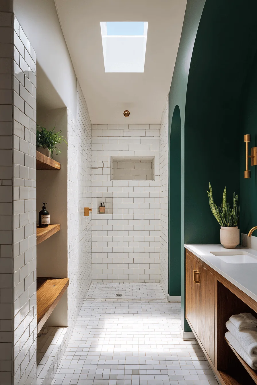 bungalow bathroom inspiration displaying craftsman style elements with premium brass hardware and built in shelf
