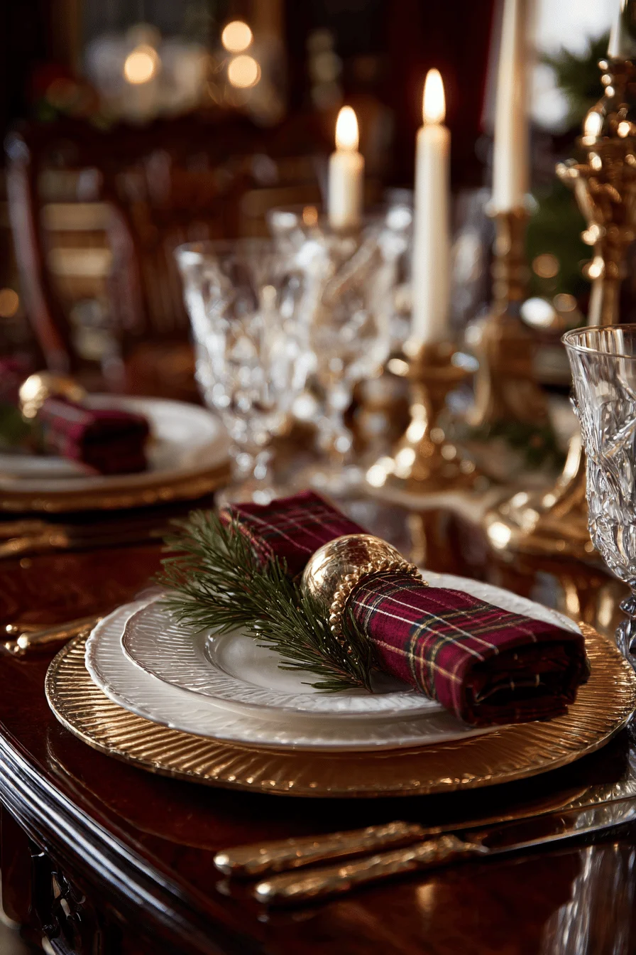 christmas dining table aesthetics with professional lighting shallow depth field rich color grading composition