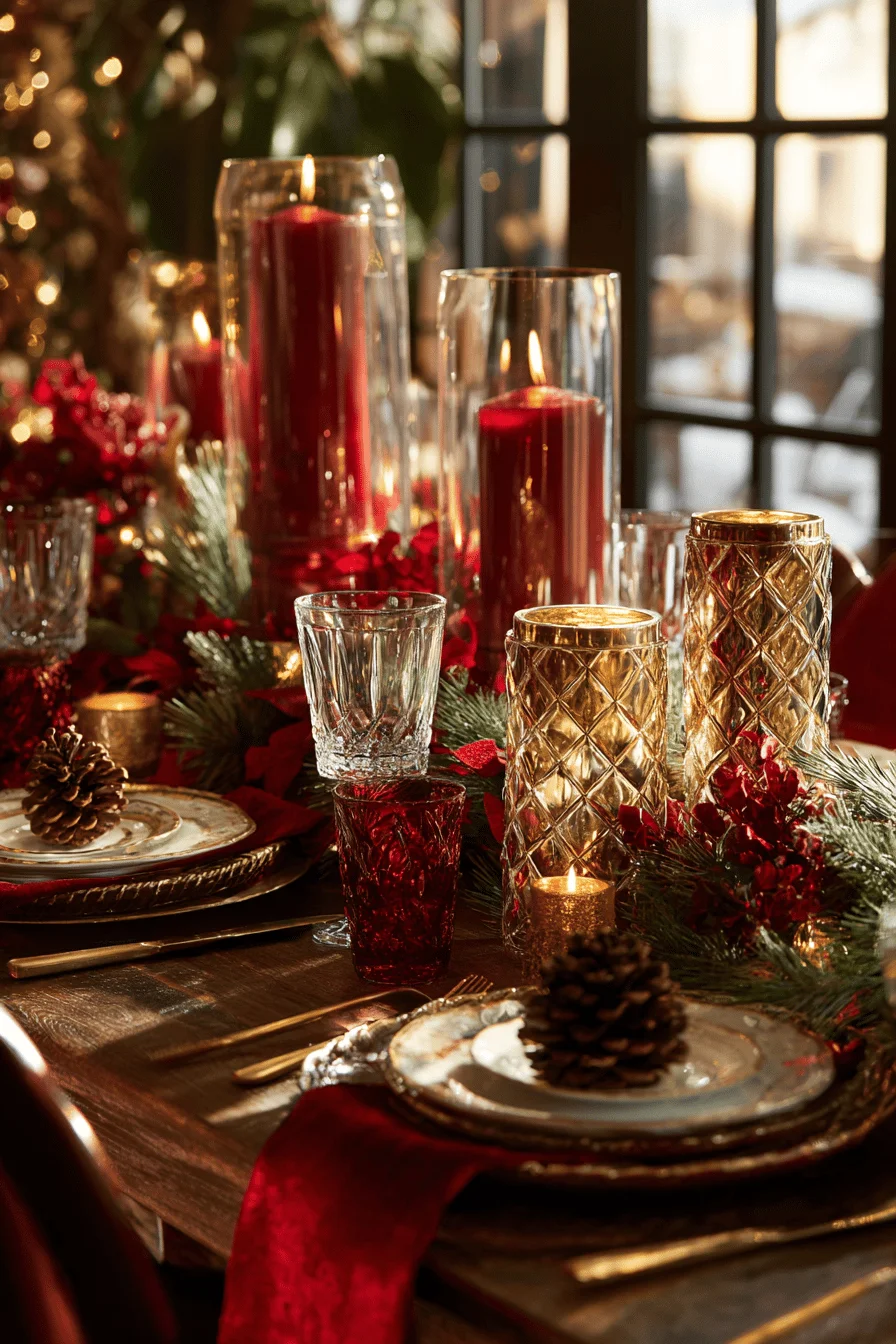 christmas dining table decor aesthetics presenting elegant holiday tablescape with layered textures and metallic accents