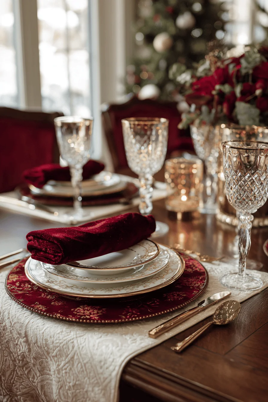 christmas dinner table aesthetics with sophisticated holiday styling and luxurious fabric combinations