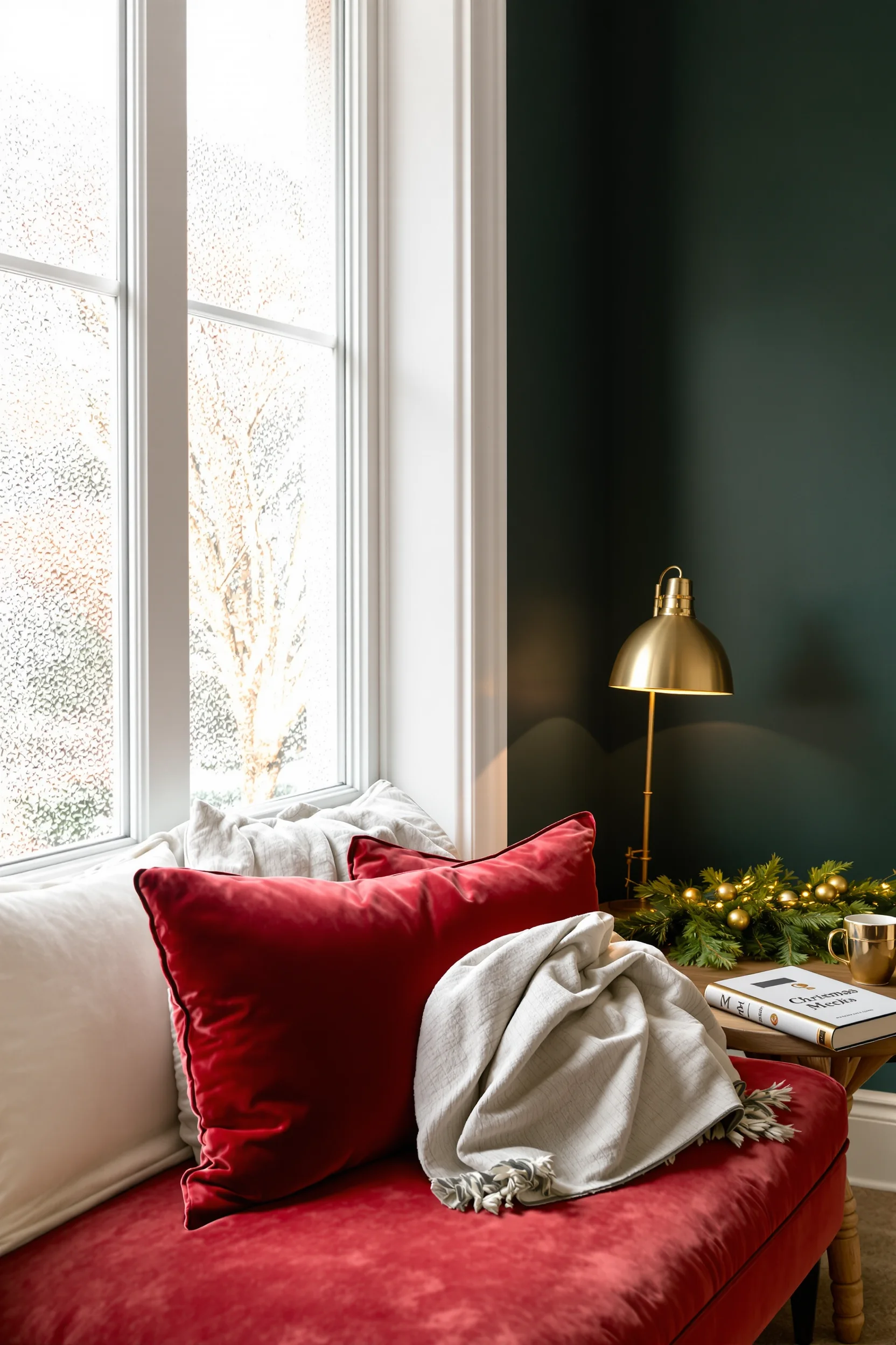christmas reading nook aesthetics displaying cozy seating area with holiday decor elements