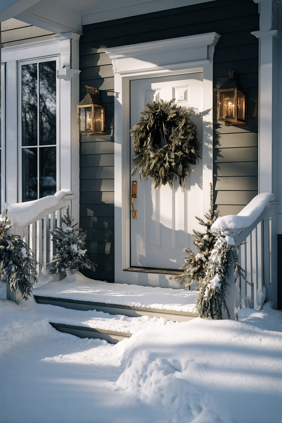 front porch christmas decor aesthetics displaying modern classic exterior with professional winter styling composition