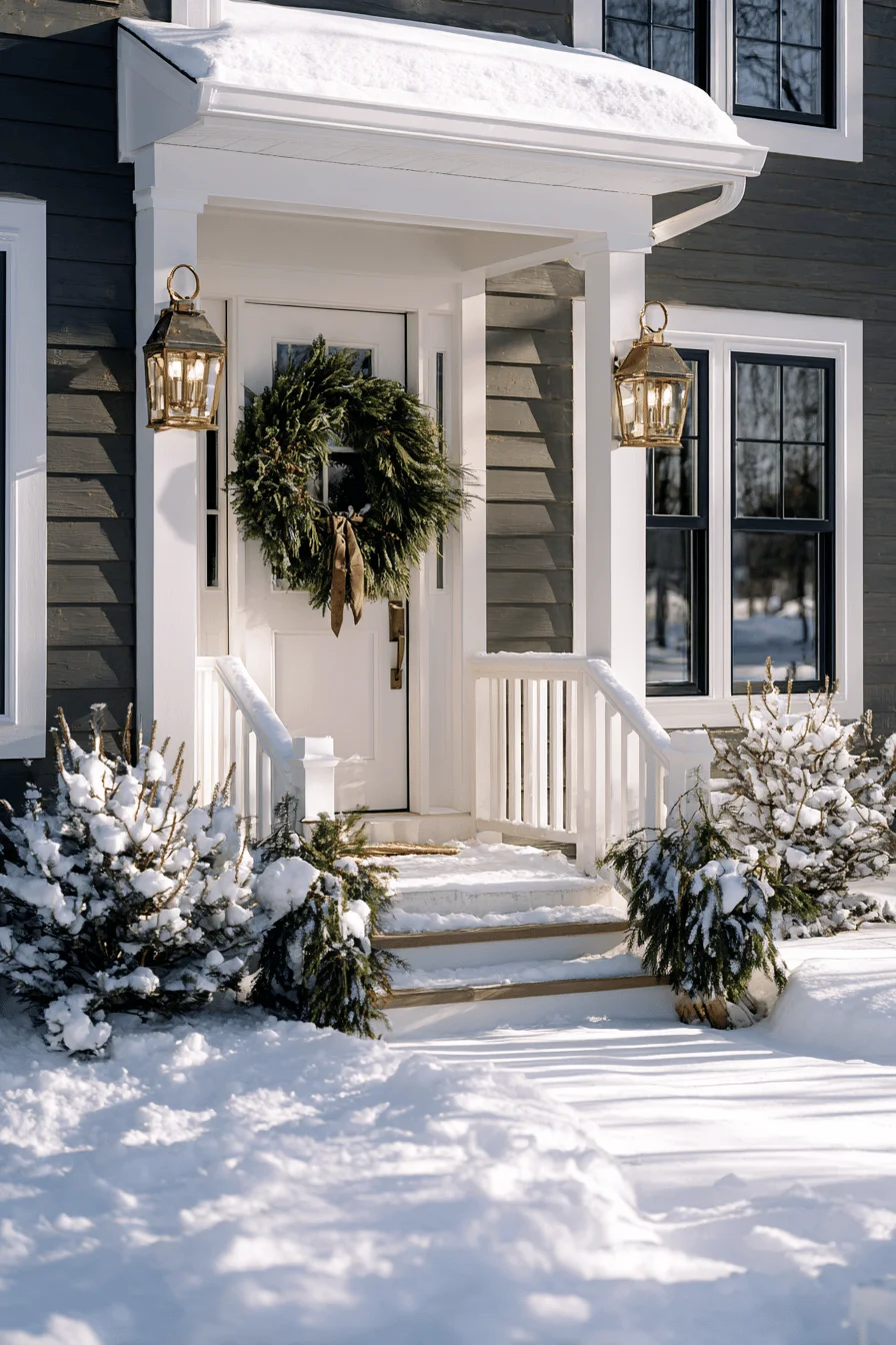front porch christmas decor inspiration showing optimized lighting with instagram worthy holiday composition