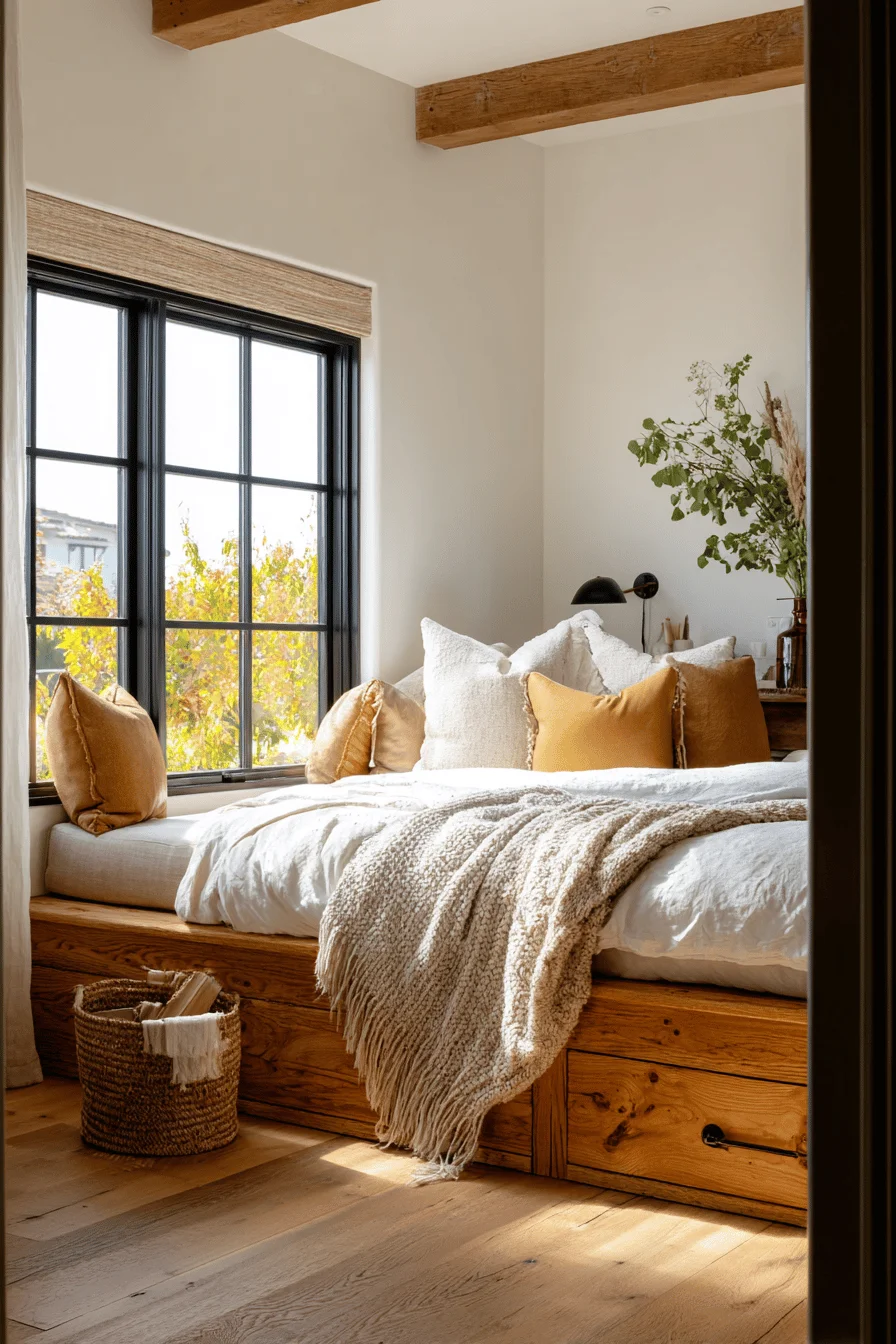 ranch bedroom aesthetics highlighting vintage brass details with professional lighting and rich colors