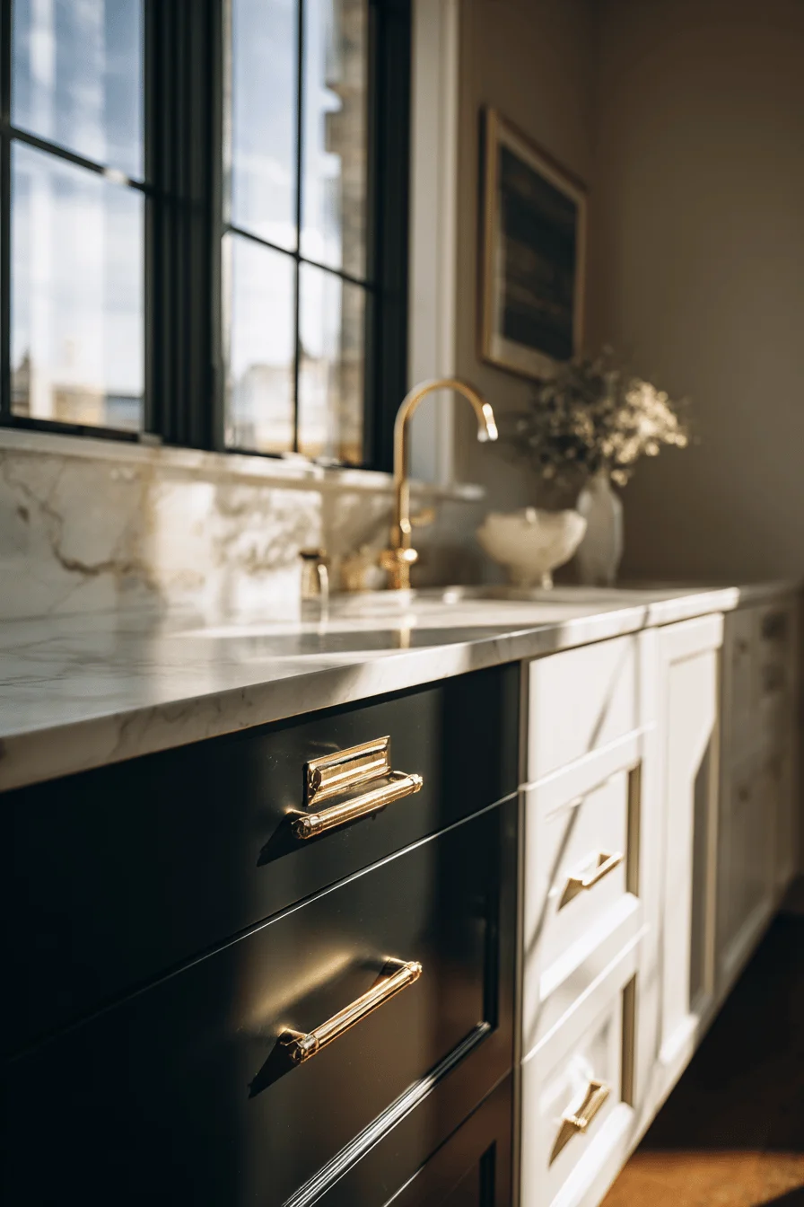 rustic black kitchen cabinet ideas featuring dramatic two tone design with charcoal lower white upper cabinets