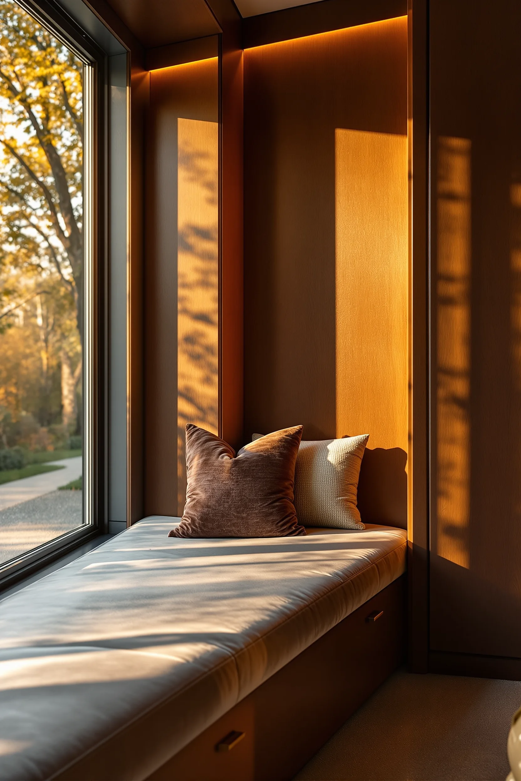 70s apartment vintage inspiration displaying brass accent hardware and textured throw pillows in modern setting
