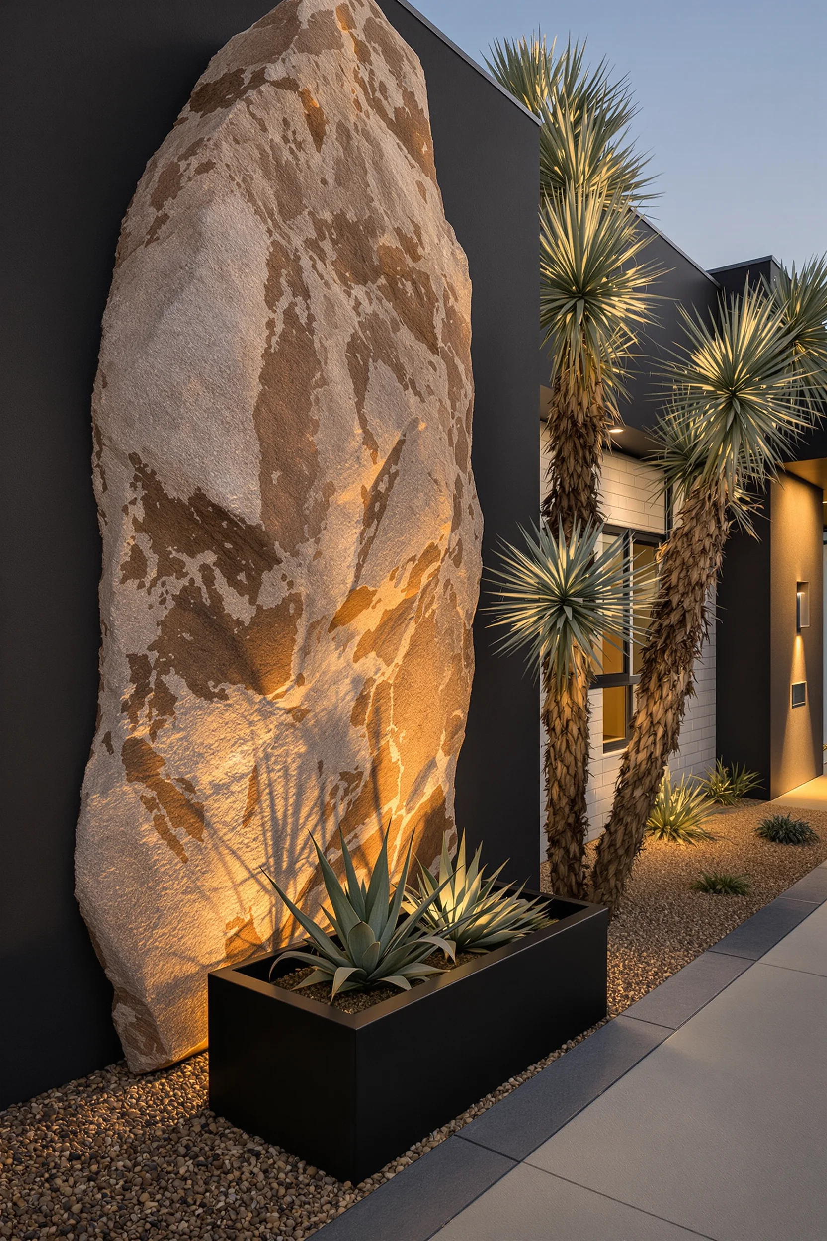 modern desert home exterior inspiration showcasing decomposed granite paths concrete walls desert plants and contemporary desert architecture