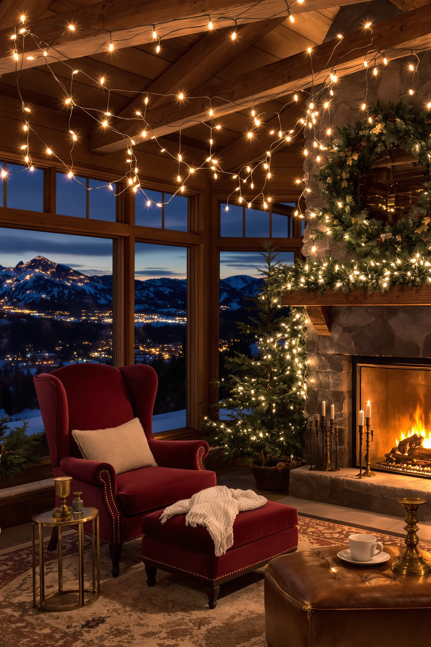 Cozy Cabin Christmas Mountain Lodge Living Rooms - Edward George, image size:1664x2496