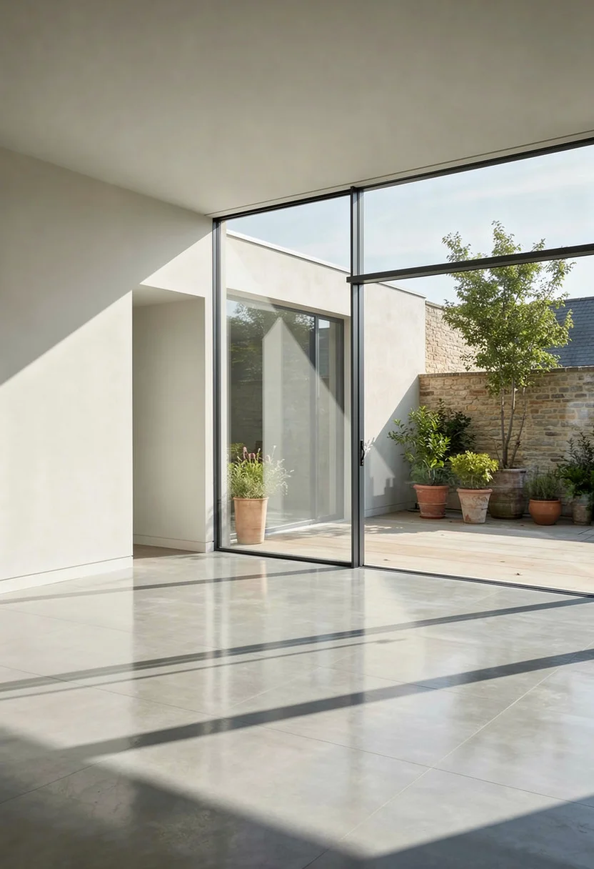 How to design a modern living room featuring black leather sofa with round marble coffee table empty room