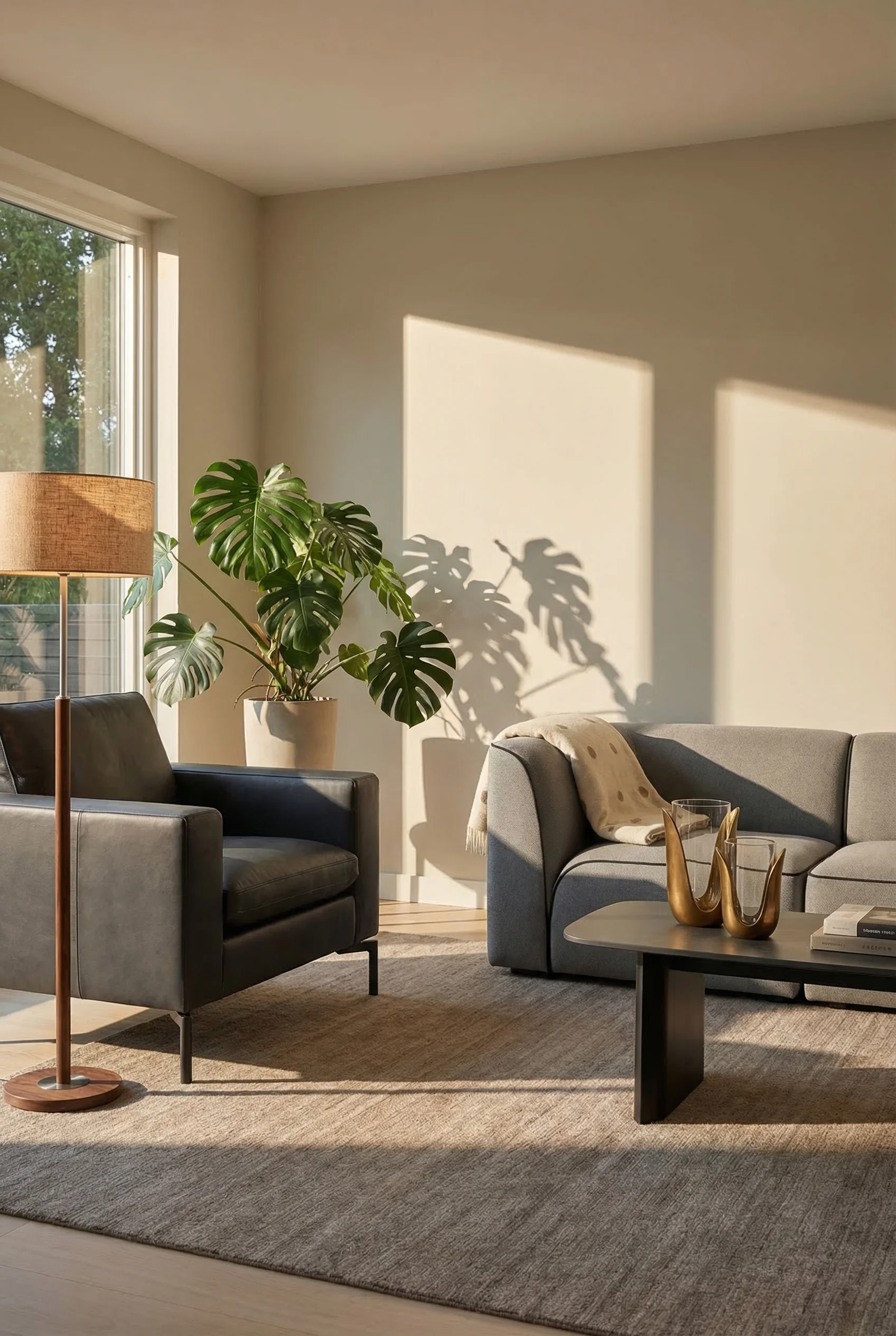 How to design a modern living room featuring gray modular sofa with sculptural ceramic side table