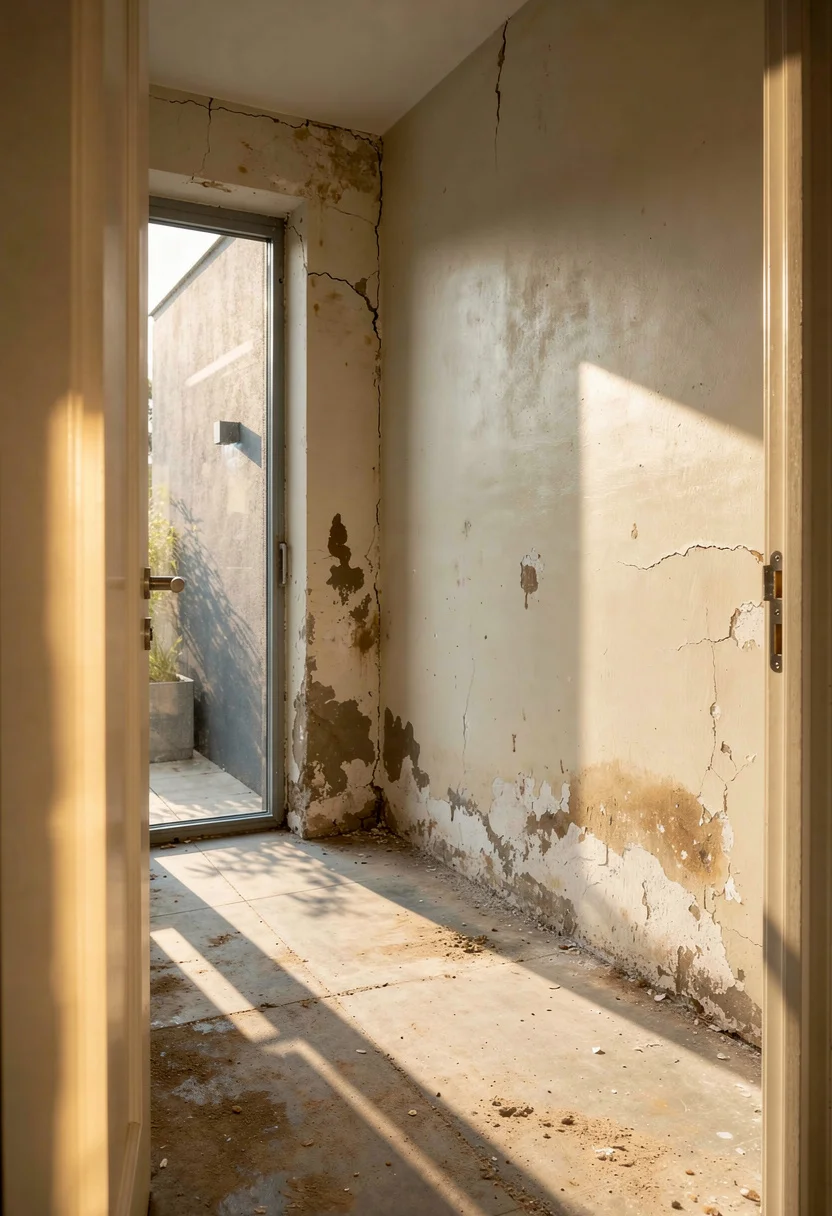Modern small bathroom featuring chrome linear vanity light bar with brown portable lamp and leather tray empty room
